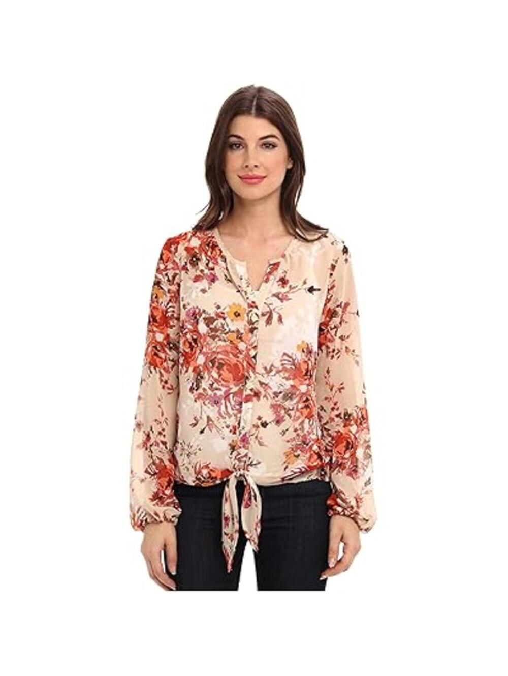 Kut from the Kloth Chiffon Floral Tie-Front Blouse Medium